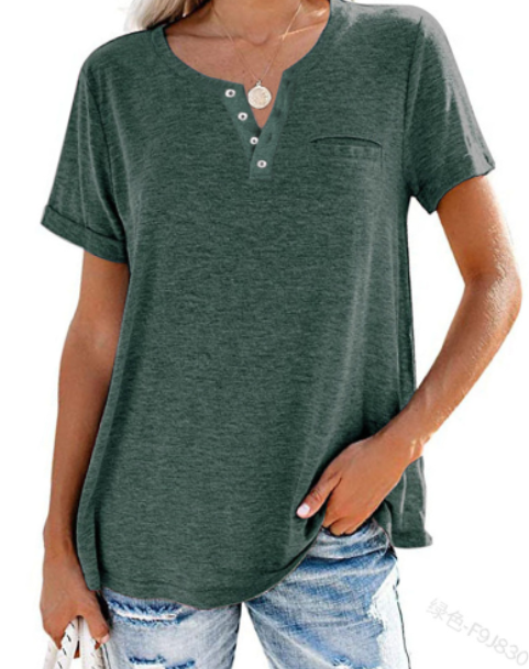 🔥🔥🔥🔥Women's V-Neck Button Down Short Sleeve T-Shirt