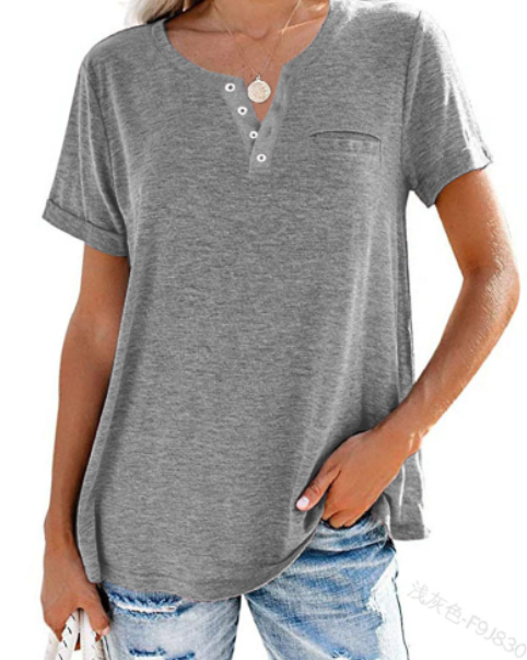 🔥🔥🔥🔥Women's V-Neck Button Down Short Sleeve T-Shirt