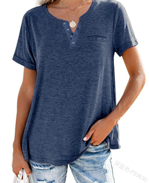 🔥🔥🔥🔥Women's V-Neck Button Down Short Sleeve T-Shirt