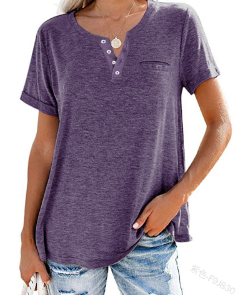 🔥🔥🔥🔥Women's V-Neck Button Down Short Sleeve T-Shirt