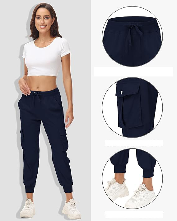 Women's Elastic Waist Button Pocket Lightweight Hiking Overalls