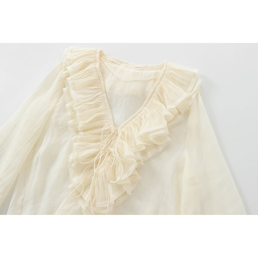 Lantern sleeve ruffle long sleeve shirt（BUY 2 FREE SHIPPING)