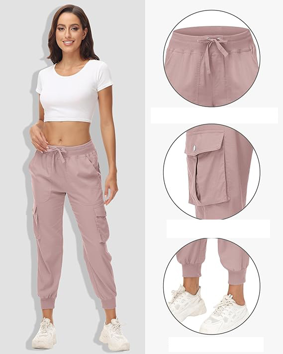 Women's Elastic Waist Button Pocket Lightweight Hiking Overalls