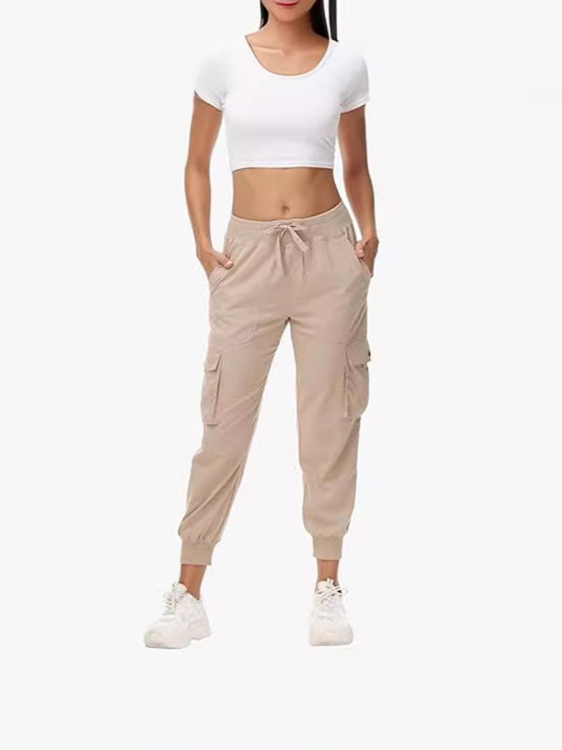 Women's Elastic Waist Button Pocket Lightweight Hiking Overalls