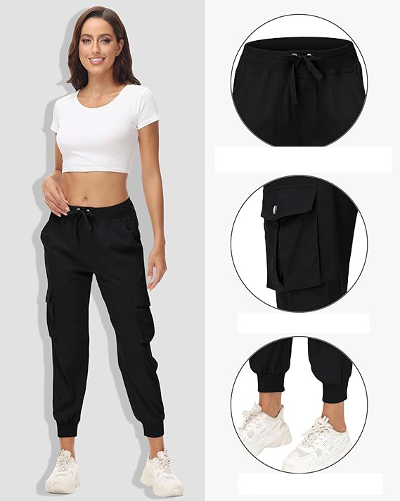 Women's Elastic Waist Button Pocket Lightweight Hiking Overalls