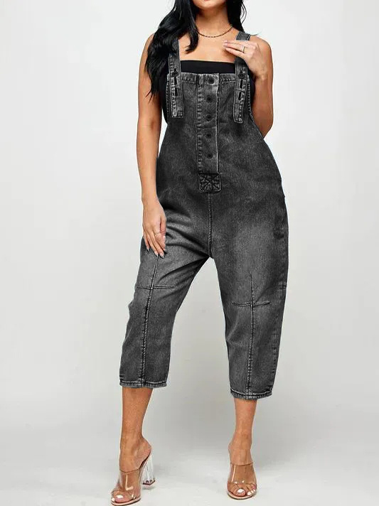 2023 Fashion Casual Designer Style Denim Suspender Jumpsuit