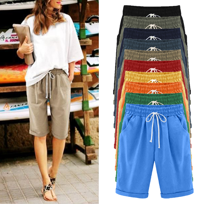 (2023 New Updated Fine Twill Fabric)  (Plus Size Up to 8XL) Elastic Waist Casual and Comfortable Summer Lace-Up 100% Cotton Shorts