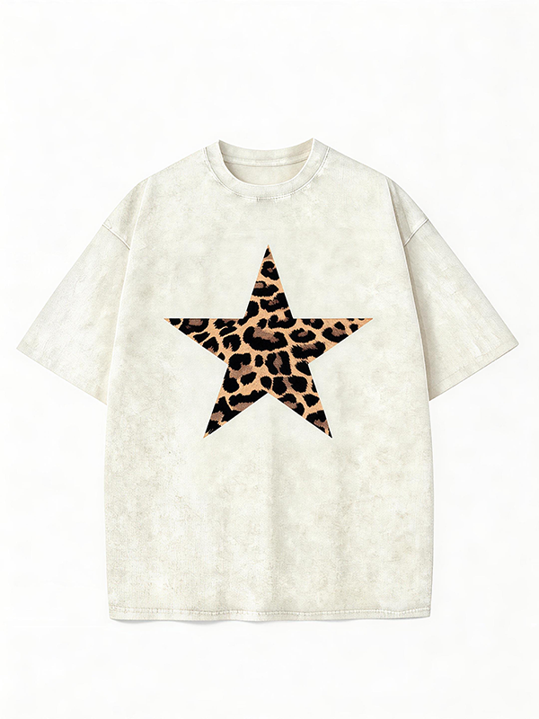 Acid-washed leopard print star short-sleeved shirt（BUY 2 FREE SHIPPING)