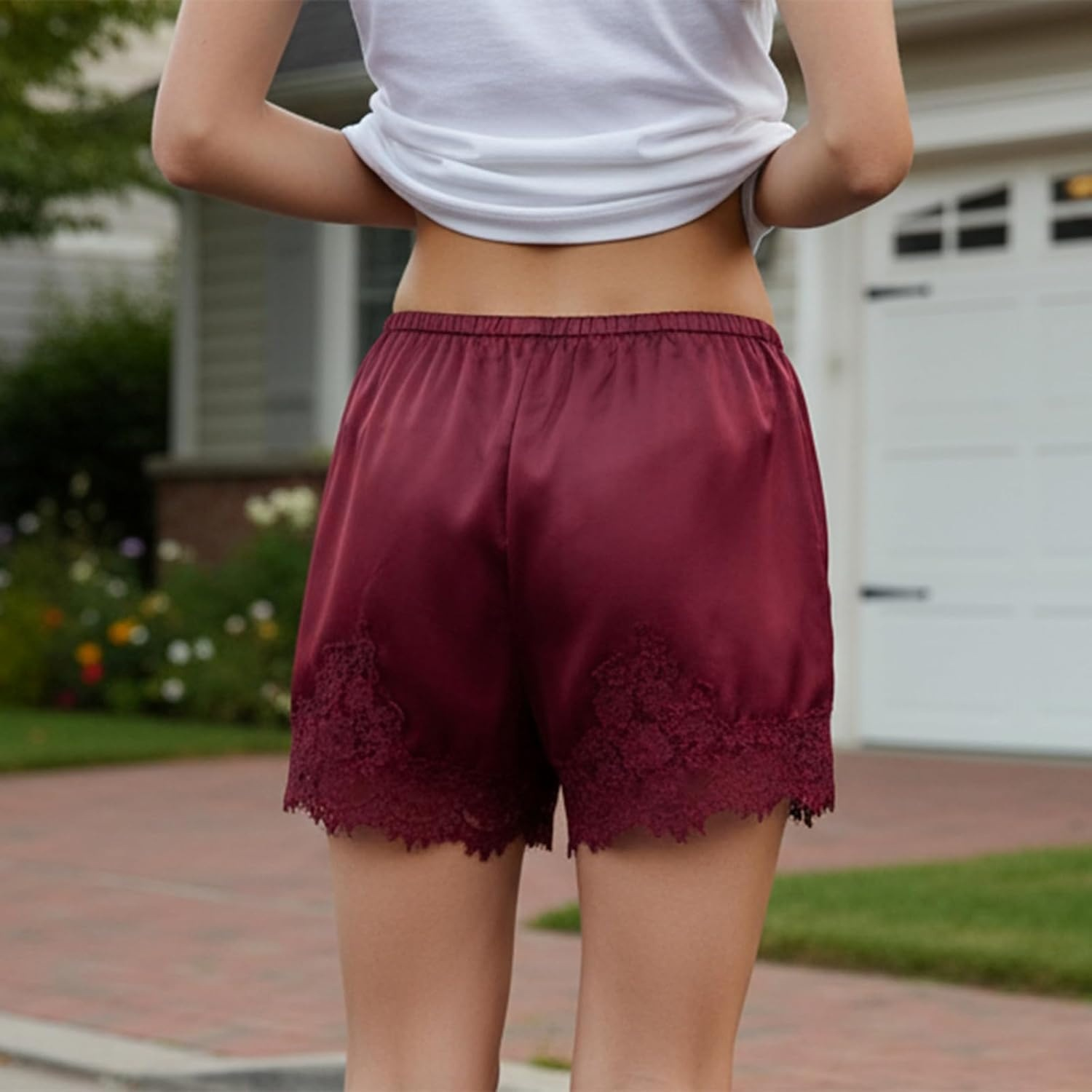 Women's Satin Lace Trim Shorts