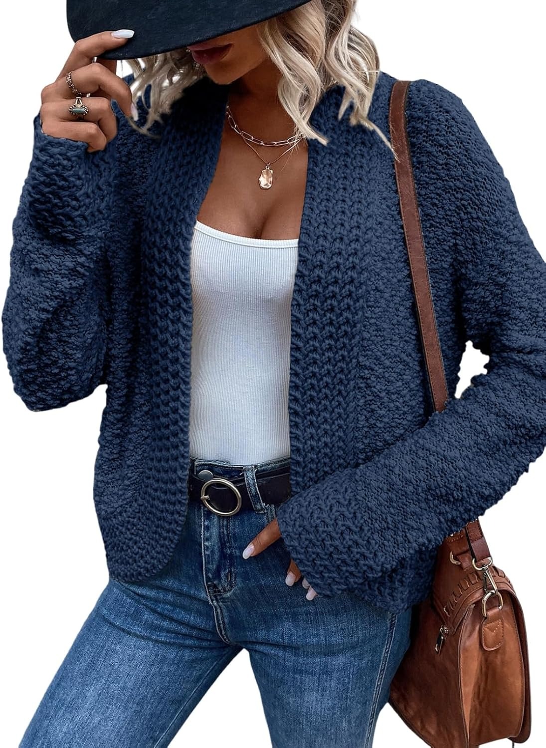 Women's 2025 Fashion Casual Open Front Long Sleeve Chunky Knit Cardigans Sweaters