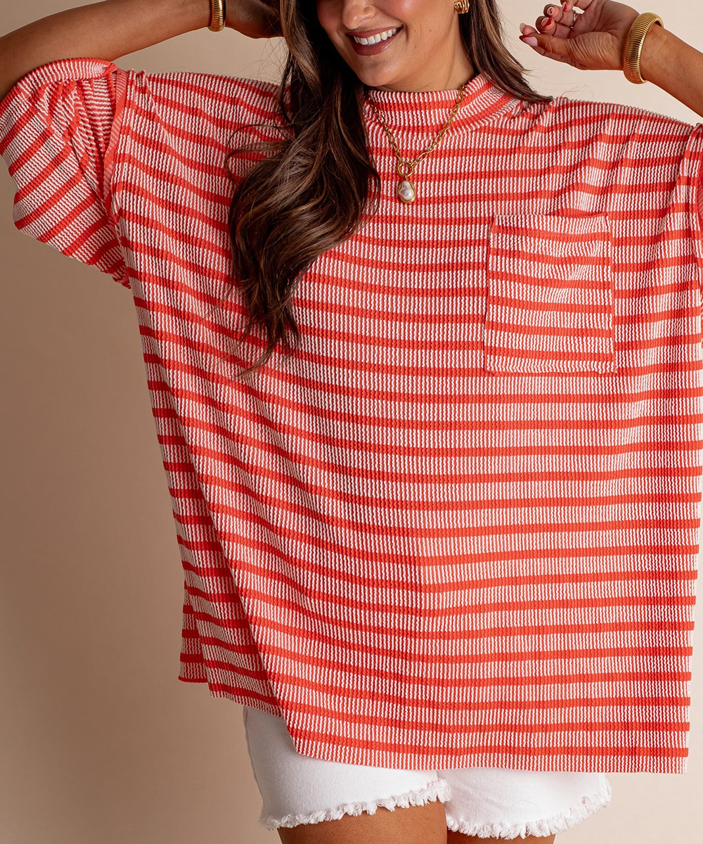🔥HOT SALE🔥High collar loose striped top