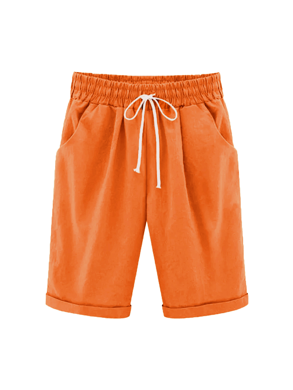 (2023 New Updated Fine Twill Fabric)  (Plus Size Up to 8XL) Elastic Waist Casual and Comfortable Summer Lace-Up 100% Cotton Shorts