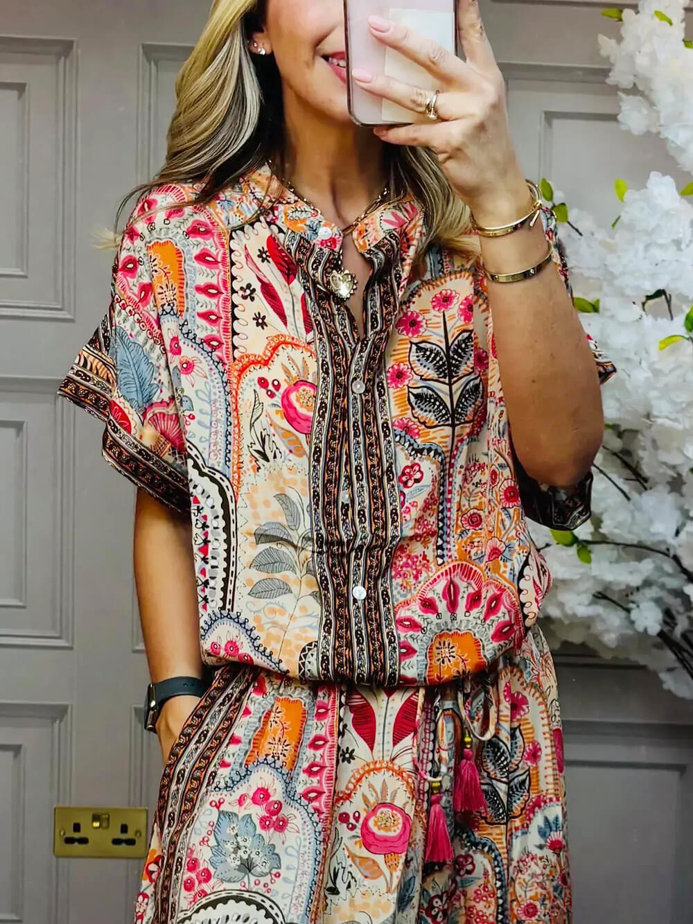 Women's round neck printed loose casual suit