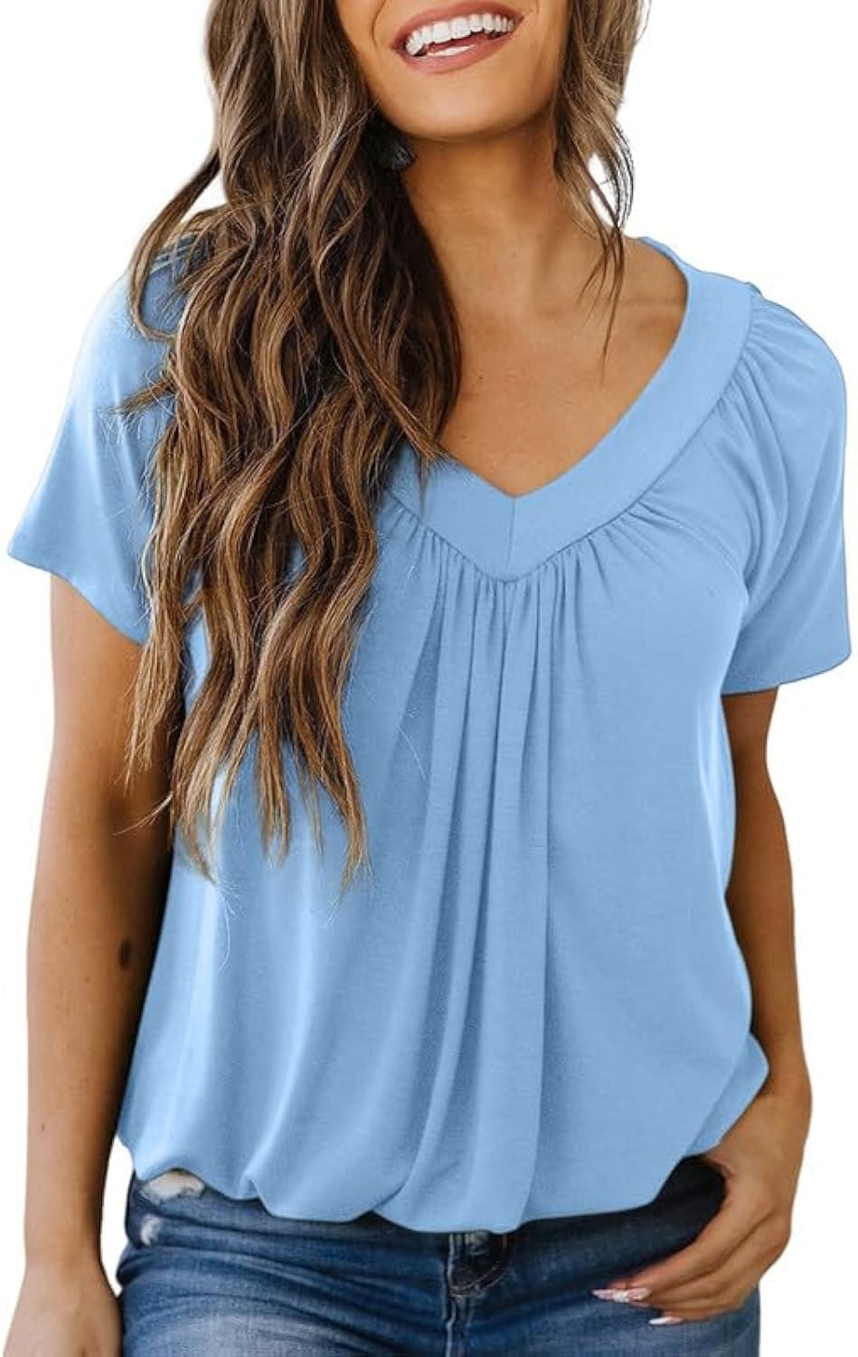 Women's Casual Summer T Shirts Short Sleeve V Neck Tops Tshirts（BUY 3 FREE SHIPPING)