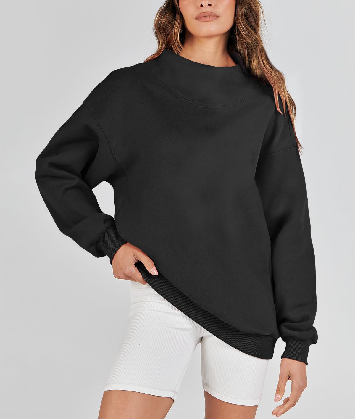 Autumn Women's Slit Mock Neck Oversized Sweatshirt (Buy 2 Free Shipping)