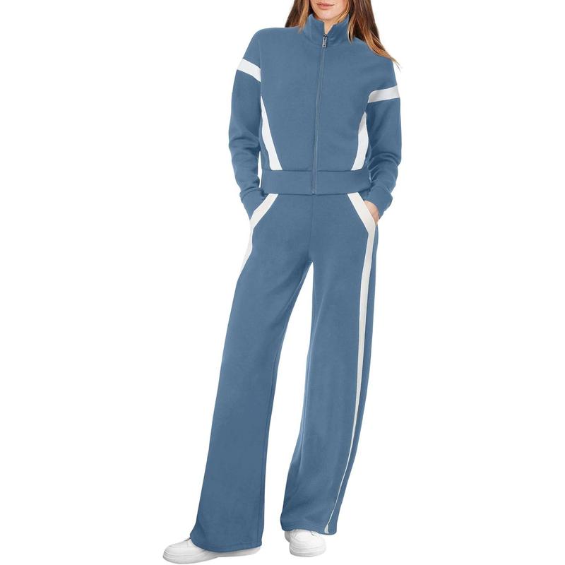Women Sweatsuit 2 Piece Outfits Sweatshirt Wide Leg Sweatpant Tracksuit