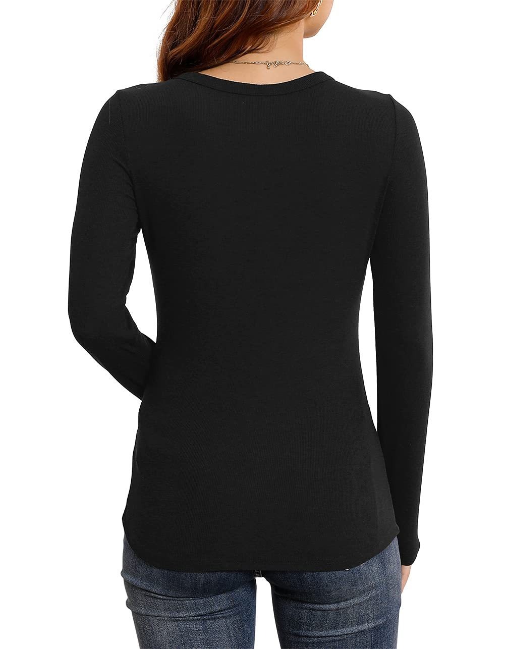 🔥HOT SALE🔥Women's Long Sleeve Stretch Slim Round Neck Ribbed Basic Shirts (BUY 3 FREE SHIPPING)
