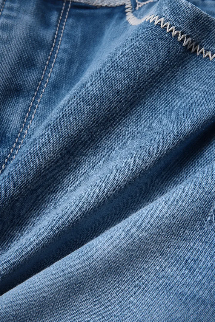 Midiross Drawstring Contrast Binding Ripped High Waist Denim Skort