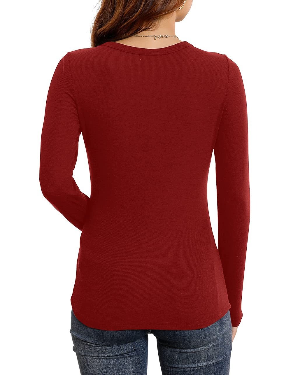 🔥HOT SALE🔥Women's Long Sleeve Stretch Slim Round Neck Ribbed Basic Shirts (BUY 3 FREE SHIPPING)
