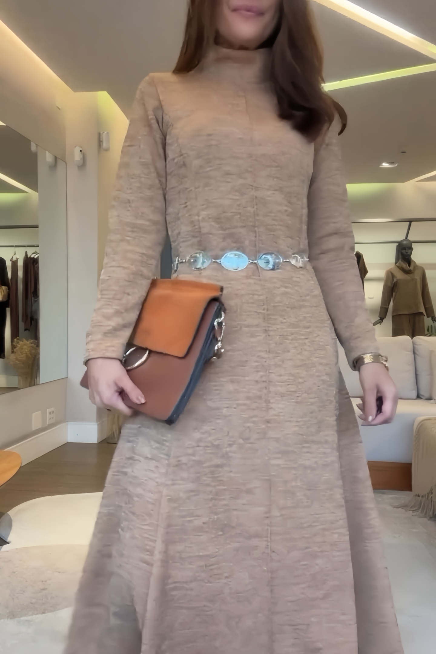 High Neck Long Sleeve Ribbed Dress（BUY 2 FREE SHIPPING)