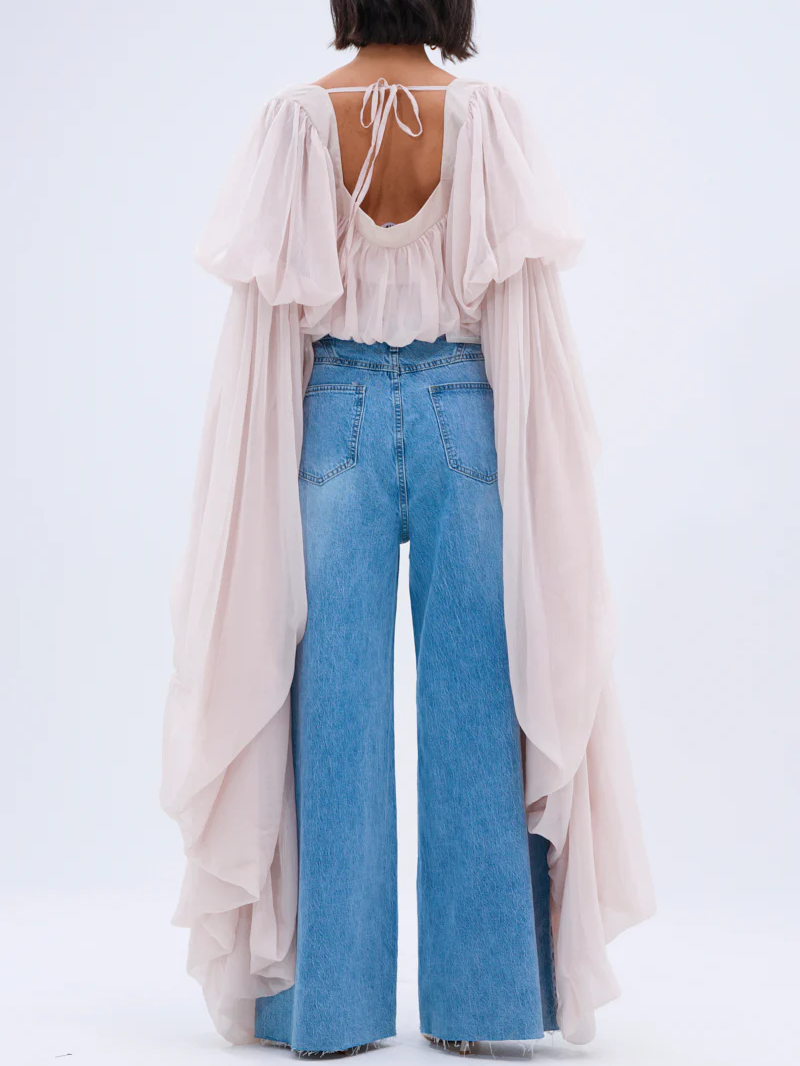 Women's Off-the-Shoulder Cape Sleeve Crop Top