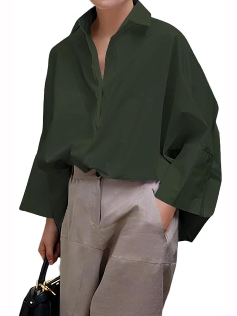 Long Sleeves Loose Light weight Solid Color Lapel Collar Blouses&Shirts Tops(BUY 2 FREE SHIPPING)