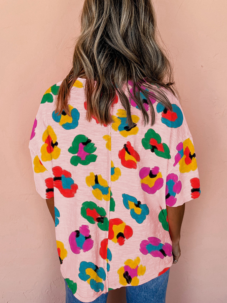 Women's Colorful Leopard Print Oversized T-Shirt