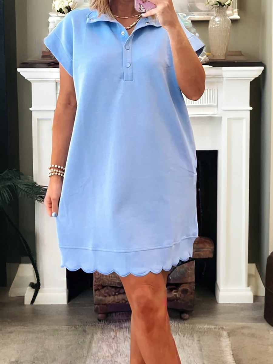 Women's Scallop Hem Henley Shirt Dress(BUY 2 FREE SHIPPING)