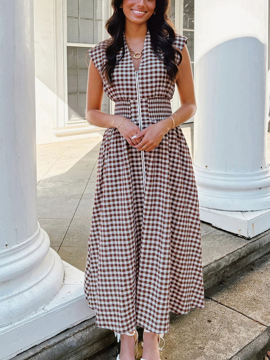 Women's Gingham Sleeveless Maxi Dress