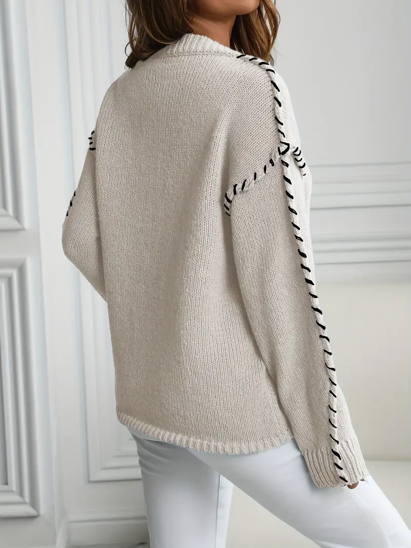 Women's Contrast Binding Drop Shoulder Sweater