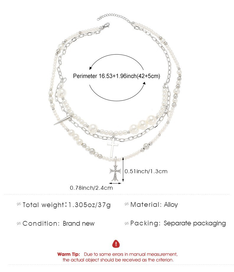 Chic Beaded Cross Pandent Layered Chain Necklace