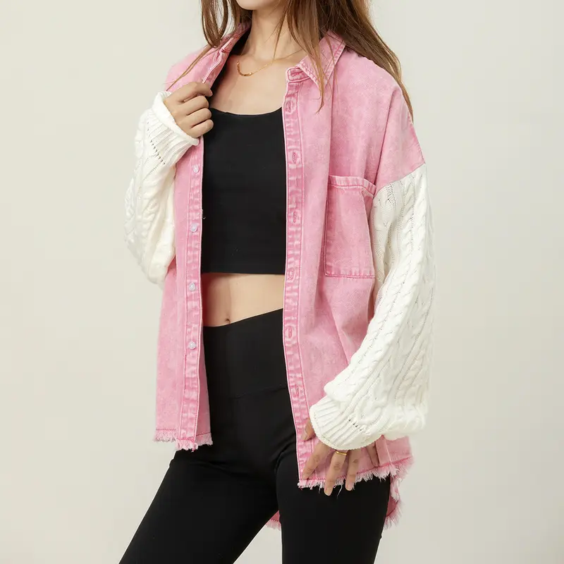 Midiross Essential Cozy Sweater Sleeve Denim Shacket | Buy 2 Get Free Shipping
