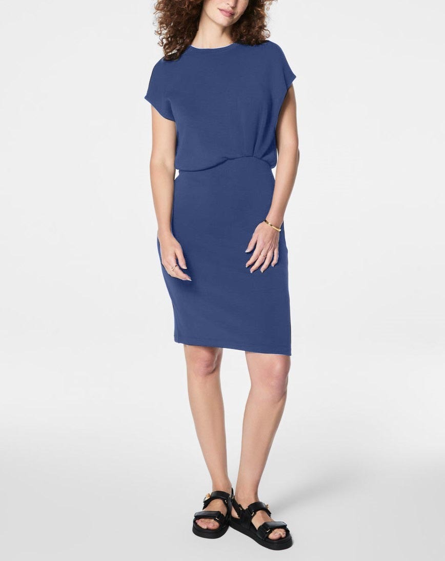 💝💝SATIN ROUND NECK BATWING SHORT SLEEVE WAIST DRESS (BUY 2 FREE SHIPPING)
