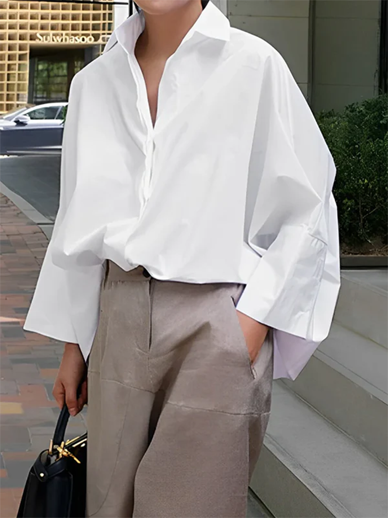 Long Sleeves Loose Light weight Solid Color Lapel Collar Blouses&Shirts Tops(BUY 2 FREE SHIPPING)