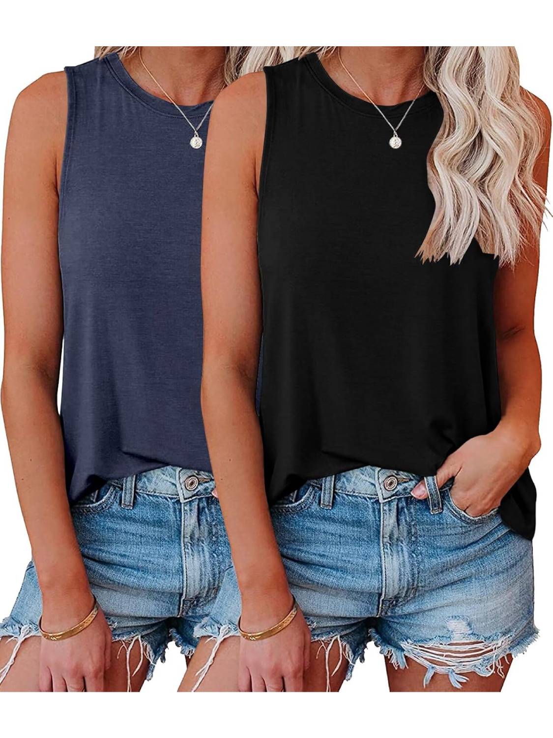 ⏰Hot Sale-Womens Crew Neck Sleeveless Loose Fit Casual 2 Pack Tank Tops (Buy 2 Free Shipping)