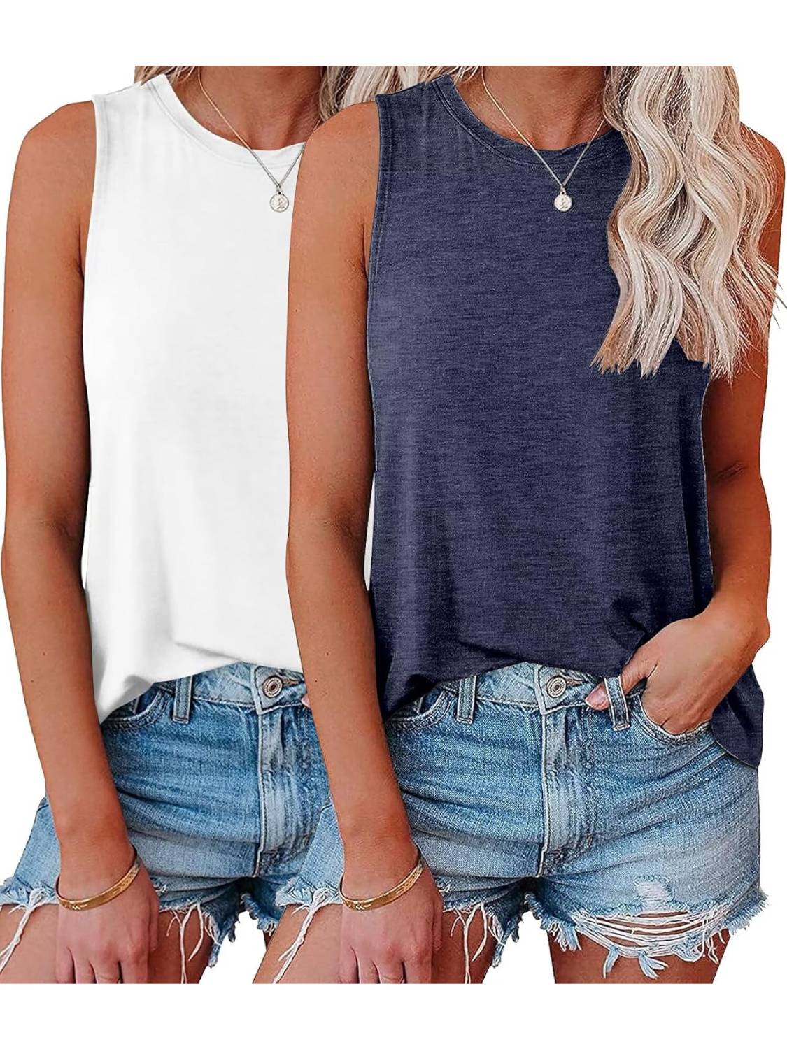 ⏰Hot Sale-Womens Crew Neck Sleeveless Loose Fit Casual 2 Pack Tank Tops (Buy 2 Free Shipping)