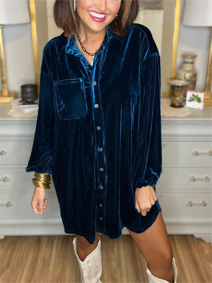 👉EARLY CHRISTMAS SALE 80% OFF - WOMEN'S VELVET BUTTON DOWN SHIRT DRESS (BUY 2 FREE SHIPPING)