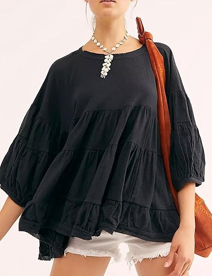 🔥HOT SALE🔥Women's Babydoll Shirts 3/4 Lantern Sleeve Peplum Tops Crewneck Loose Fit Oversized Round Neck Tunic Shirts(BUY 2 FREE SHIPPING)