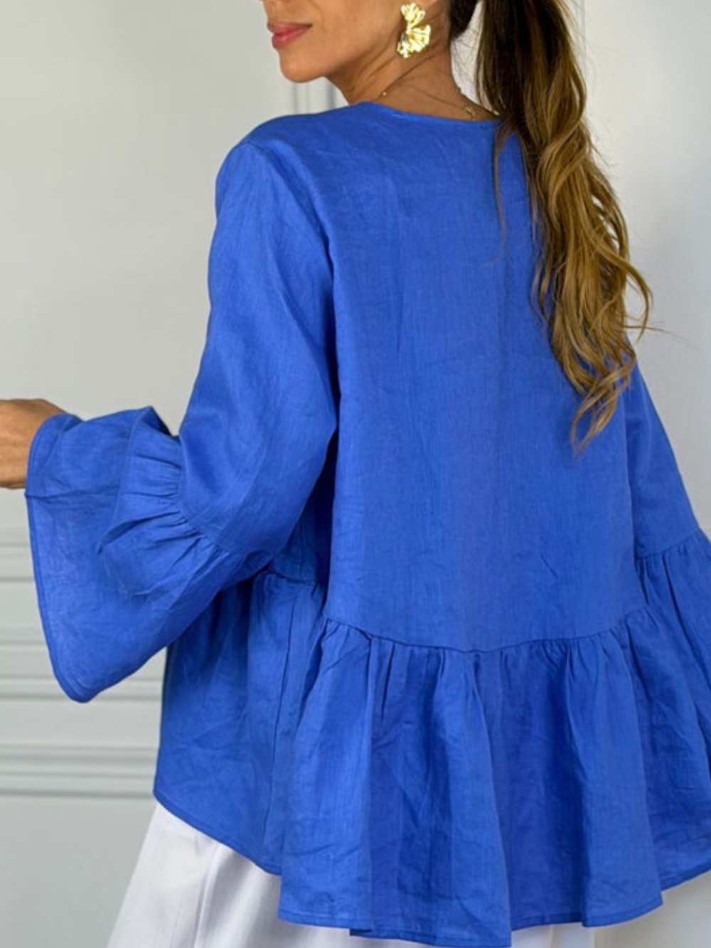 Women's French Style V-Neck Oversized Linen Blouse（buy 2 free shipping）