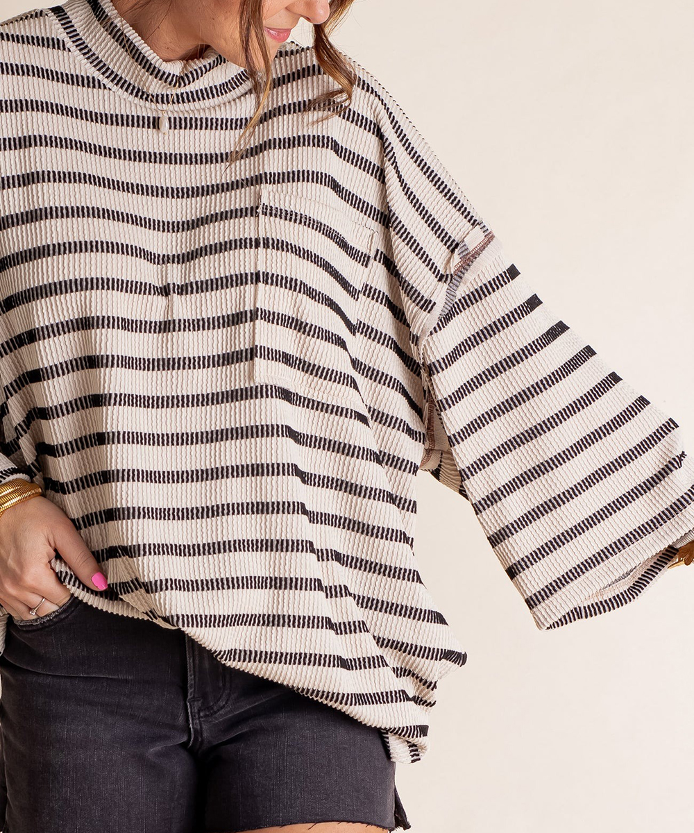 🔥HOT SALE🔥High collar loose striped top