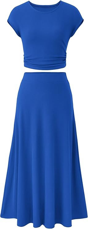 🔥HOT SALE🔥Women's Summer Elegant Casual Knitted Short Sleeve Top High Waist Midi Skirt Two-piece Set(BUY 2 FREE SHIPPING)