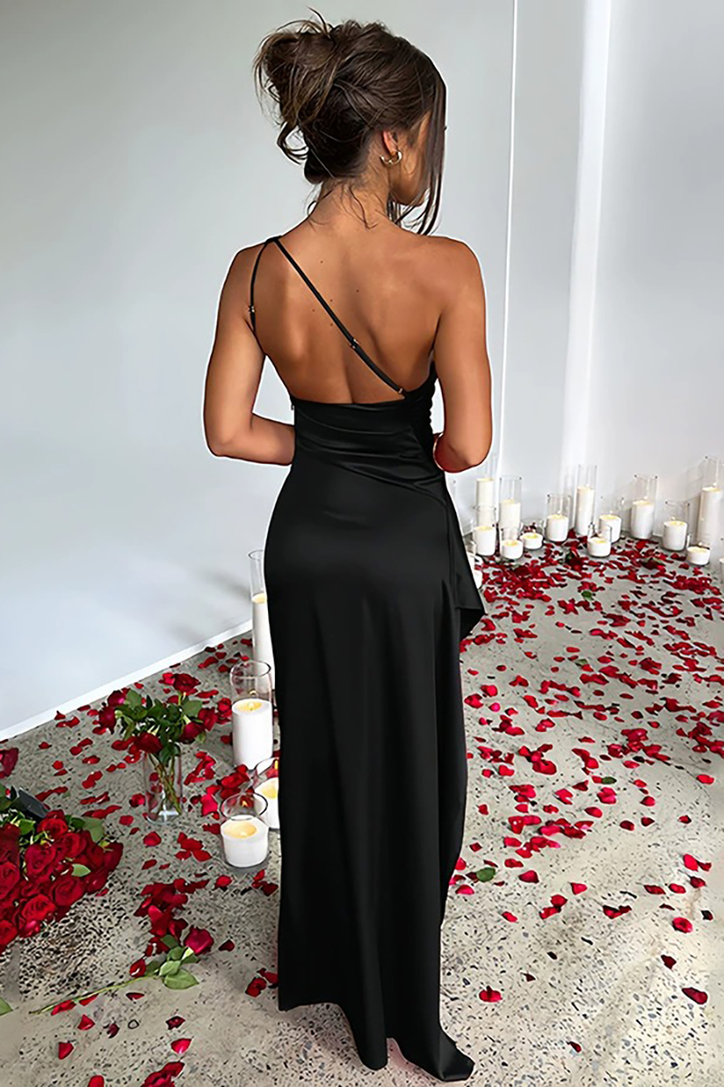 🔥HOT SALE🔥One-shoulder satin long dress with high slit