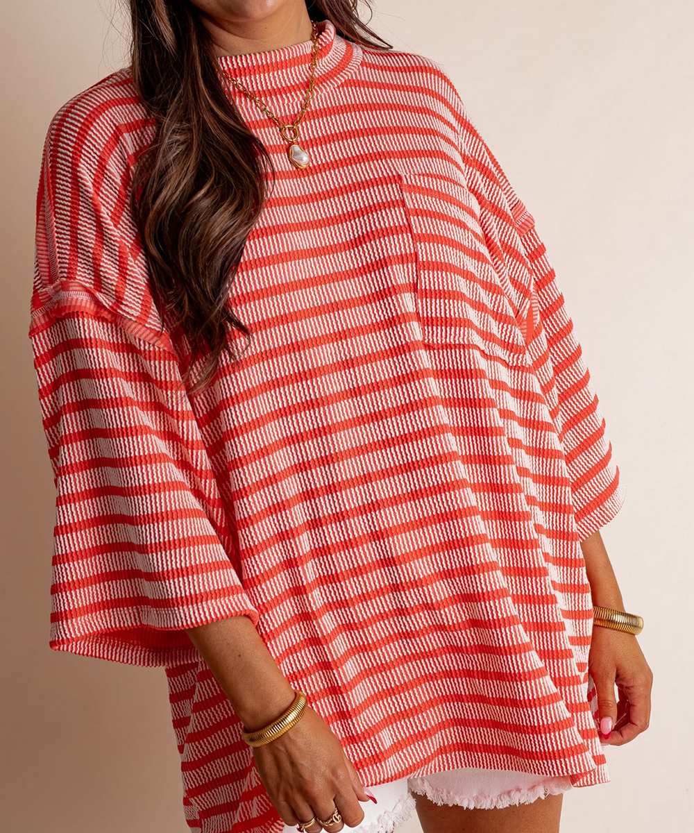 🔥HOT SALE🔥High collar loose striped top