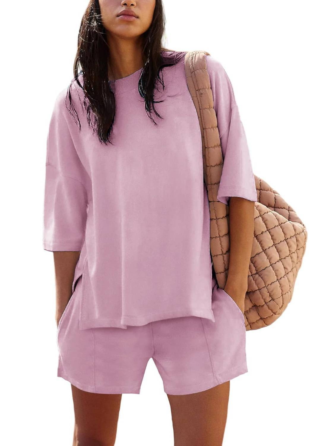 🔥HOT SALE🔥2025 New Womens Half Sleeve Crew Neck Summer Matching Lounge Sets(Buy 2 Free Shipping)