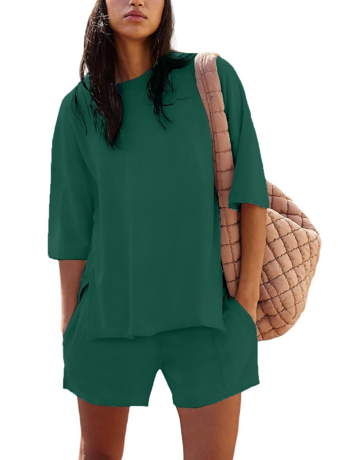 🔥HOT SALE🔥2025 New Womens Half Sleeve Crew Neck Summer Matching Lounge Sets(Buy 2 Free Shipping)