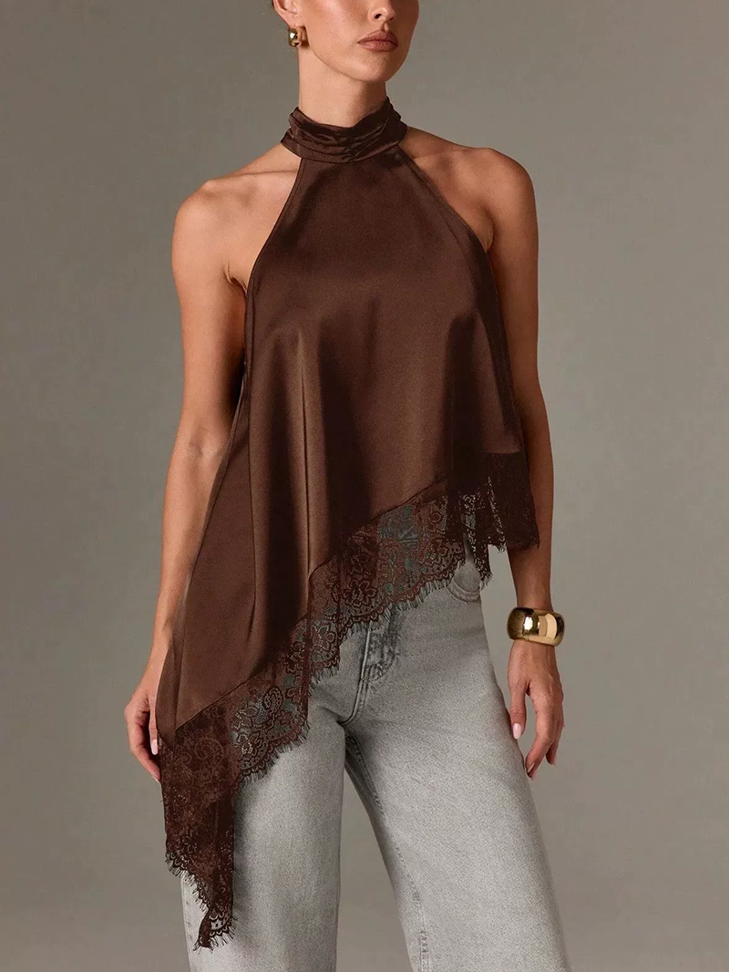 Sleeveless lace-trimmed satin vest(BUY 2 FREE SHIPPING)