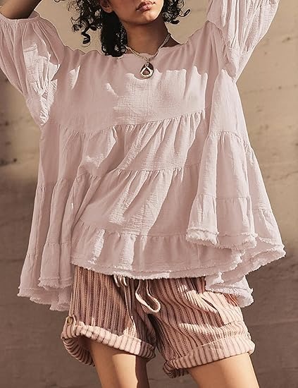 🔥HOT SALE🔥Women's Babydoll Shirts 3/4 Lantern Sleeve Peplum Tops Crewneck Loose Fit Oversized Round Neck Tunic Shirts(BUY 2 FREE SHIPPING)