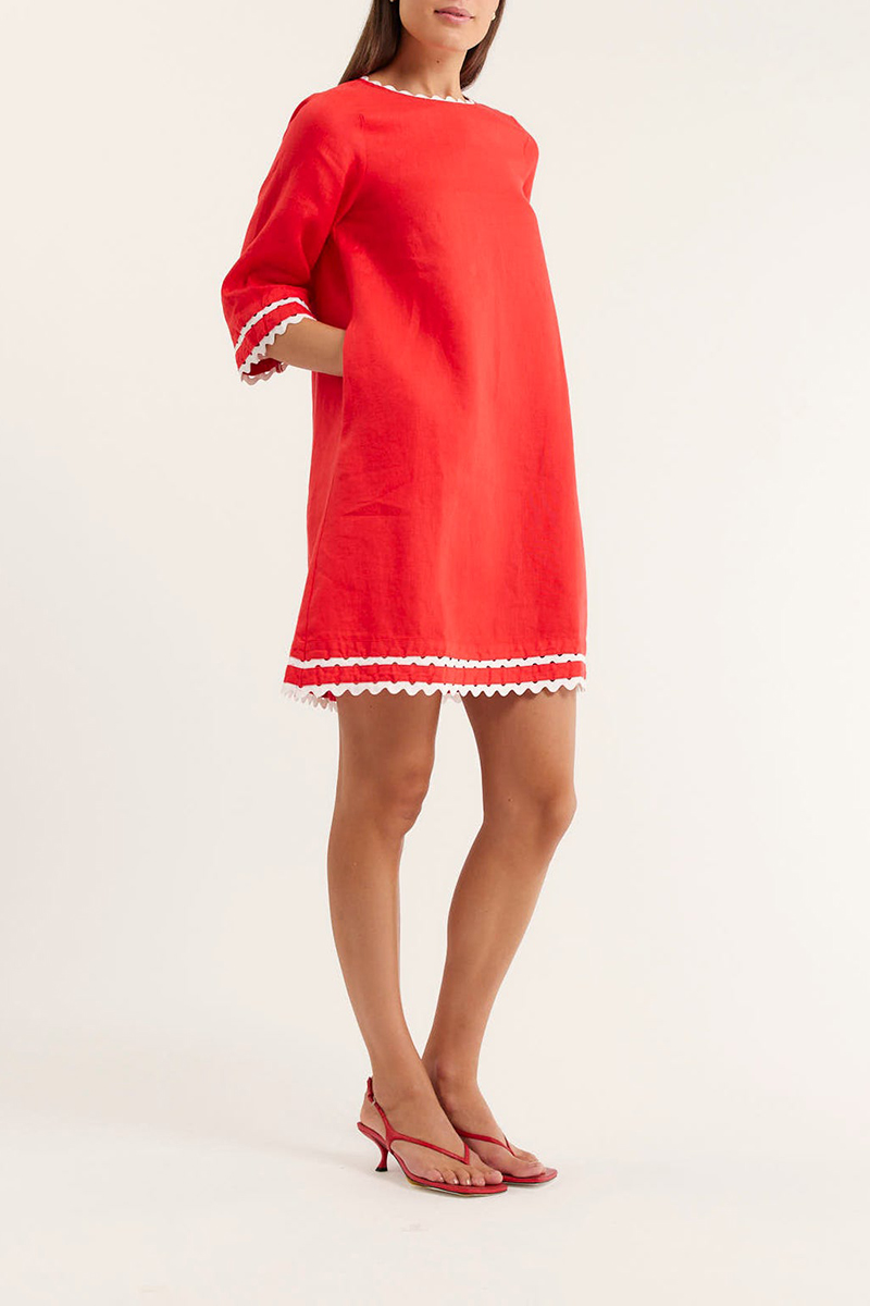 Lace-trimmed short-sleeved loose dress（BUY 2 FREE SHIPPING)