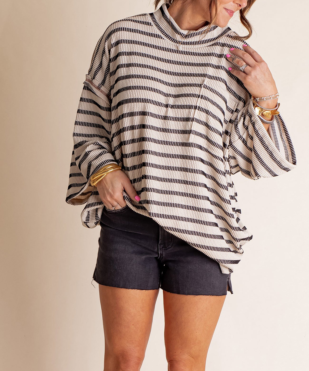 🔥HOT SALE🔥High collar loose striped top