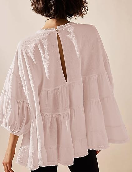 🔥HOT SALE🔥Women's Babydoll Shirts 3/4 Lantern Sleeve Peplum Tops Crewneck Loose Fit Oversized Round Neck Tunic Shirts(BUY 2 FREE SHIPPING)